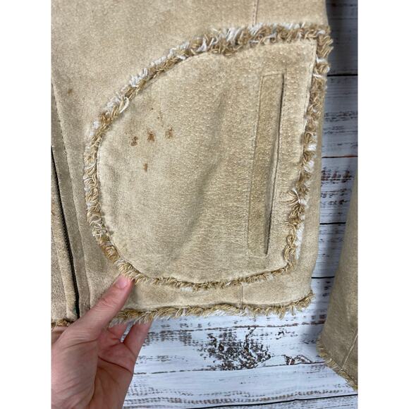 WILSONS LEATHER MAXIMA Womens jacket Tan Suede Medium Vintage Fringe Y2K Western - Picture 3 of 14